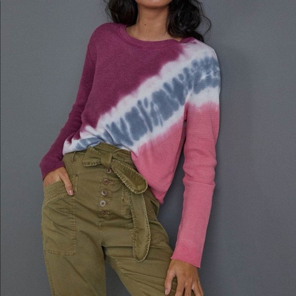 Anthropologie Tie Dye Waffle Knit Sweater Long Sleeve Shirt from t.la - Picture 2 of 9
